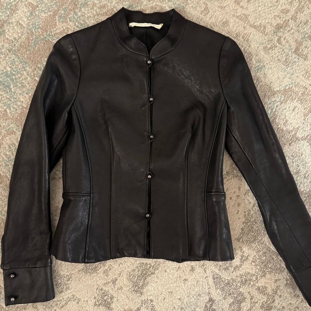 Bloomingdale’s Black Leather Jacket 12th Street by Cynthia Vincent  S